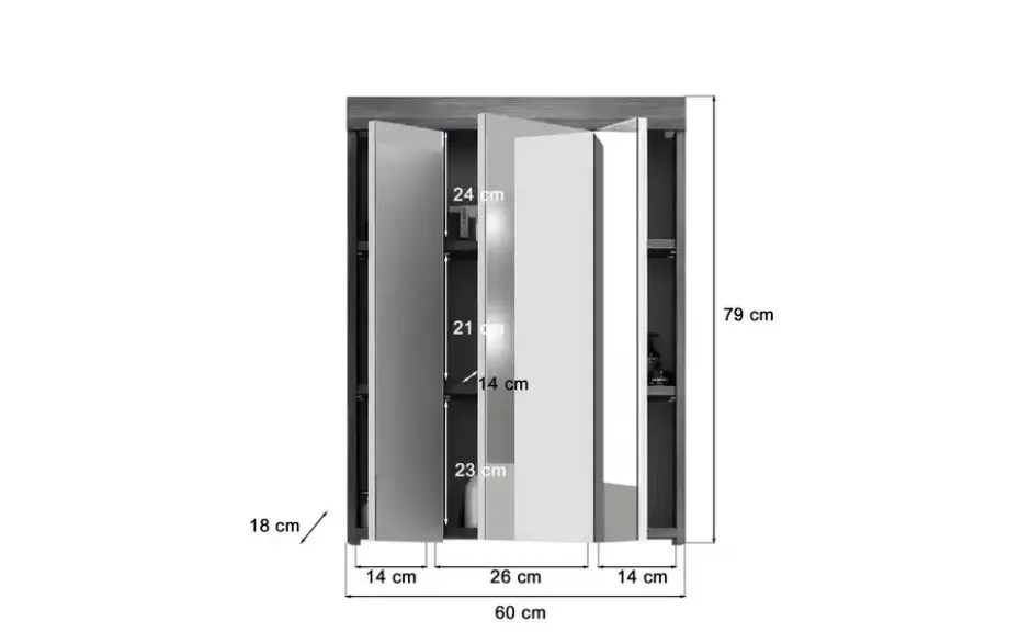 Badezimmerspiegelschrank SCHLOONSEE, Breite 60cm, 3 Spiegeltüren, 9 Fächer, 6 Einlegeböden in verschiedenen Farben erhältlich, Badmöbel, Spiegel, Badschrank, Bad Schloonsee