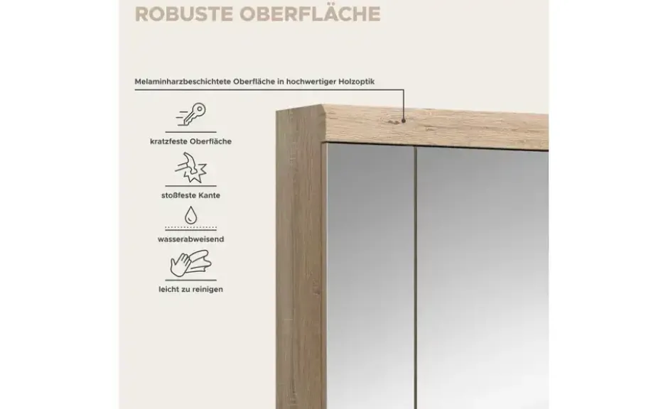 Badezimmerspiegelschrank SCHLOONSEE, Breite 60cm, 3 Spiegeltüren, 9 Fächer, 6 Einlegeböden in verschiedenen Farben erhältlich, Badmöbel, Spiegel, Badschrank, Bad Schloonsee