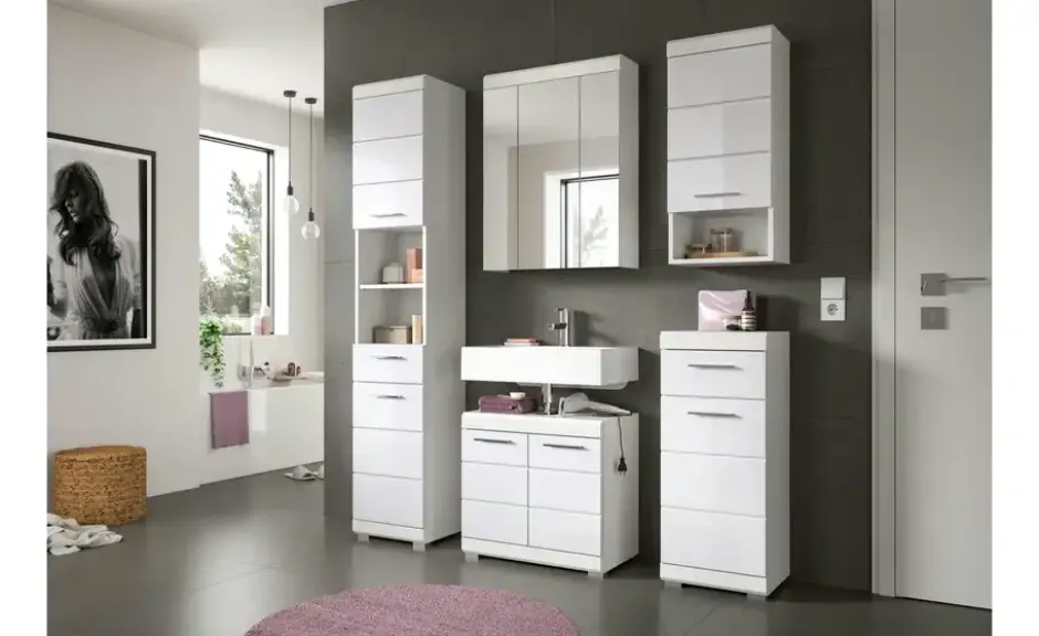 Badezimmerspiegelschrank SCHLOONSEE, Breite 60cm, 3 Spiegeltüren, 9 Fächer, 6 Einlegeböden in verschiedenen Farben erhältlich, Badmöbel, Spiegel, Badschrank, Bad Schloonsee