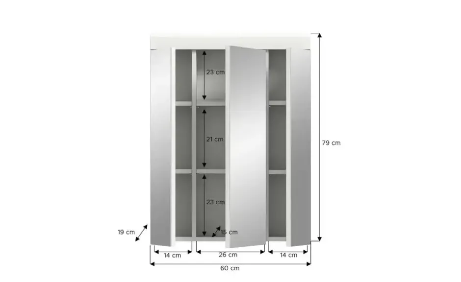Badezimmerspiegelschrank SCHLOONSEE, Breite 60cm, 3 Spiegeltüren, 9 Fächer, 6 Einlegeböden in verschiedenen Farben erhältlich, Badmöbel, Spiegel, Badschrank, Bad Schloonsee