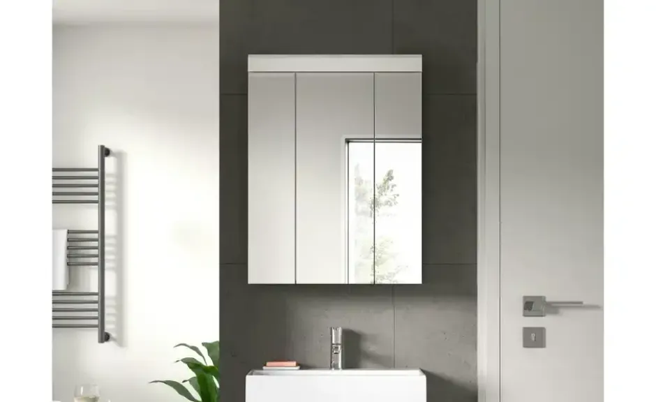 Badezimmerspiegelschrank SCHLOONSEE, Breite 60cm, 3 Spiegeltüren, 9 Fächer, 6 Einlegeböden in verschiedenen Farben erhältlich, Badmöbel, Spiegel, Badschrank, Bad Schloonsee