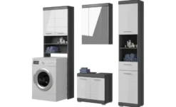 Badmöbel-Set SCHLOONSEE, 4 teilig, bestehend aus: Hochschrank, WBU, Spiegelschrank, Waschmaschinenumbauschrank Schloonsee