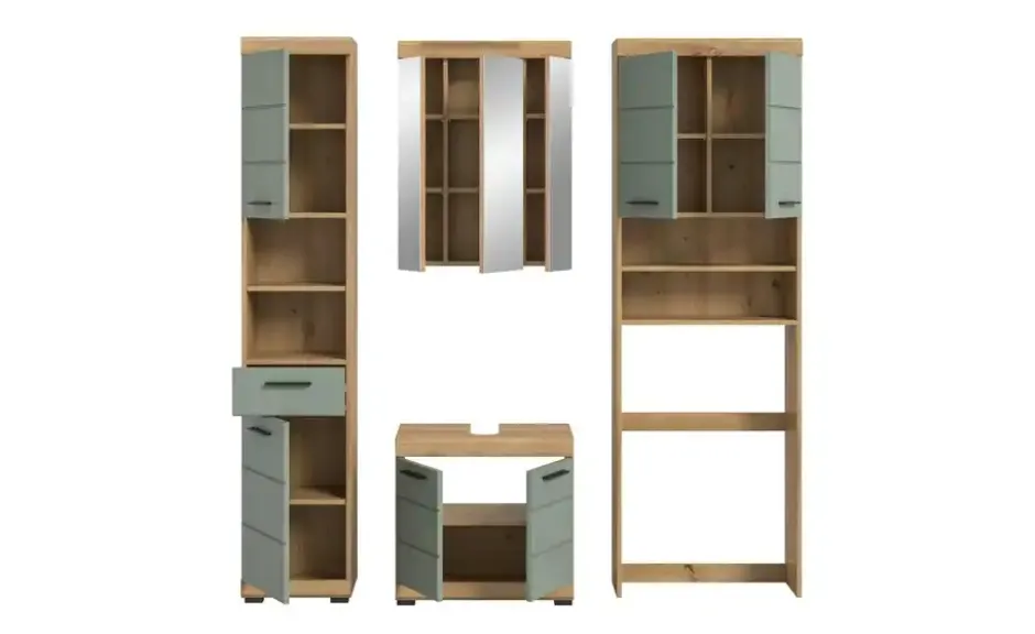 Badmöbel-Set SCHLOONSEE, 4 teilig, bestehend aus: Hochschrank, WBU, Spiegelschrank, Waschmaschinenumbauschrank Schloonsee