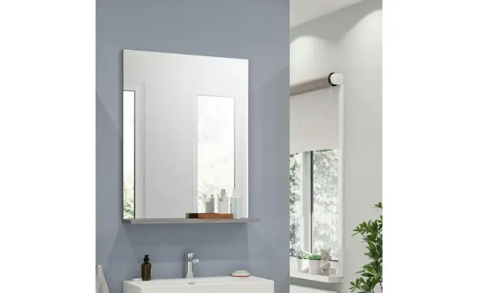 Badspiegel SCHLOONSEE, Breite 60cm, 1 Ablageboden, hochwertiges Spiegelglas in verschiedenen Farben erhältlich, Badmöbel, Spiegel, Badezimmer Schloonsee