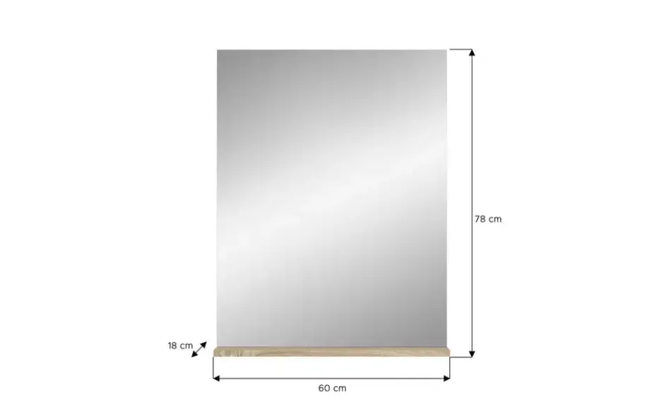 Badspiegel SCHLOONSEE, Breite 60cm, 1 Ablageboden, hochwertiges Spiegelglas in verschiedenen Farben erhältlich, Badmöbel, Spiegel, Badezimmer Schloonsee