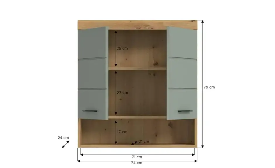 Hängeschrank SCHLOONSEE, Breite 74cm, 2 Türen, 1 offenes Fächer, MDF-Front in verschiedenen Farben erhältlich, Badmöbel, Badschrank, Schrank, Bad Schloonsee