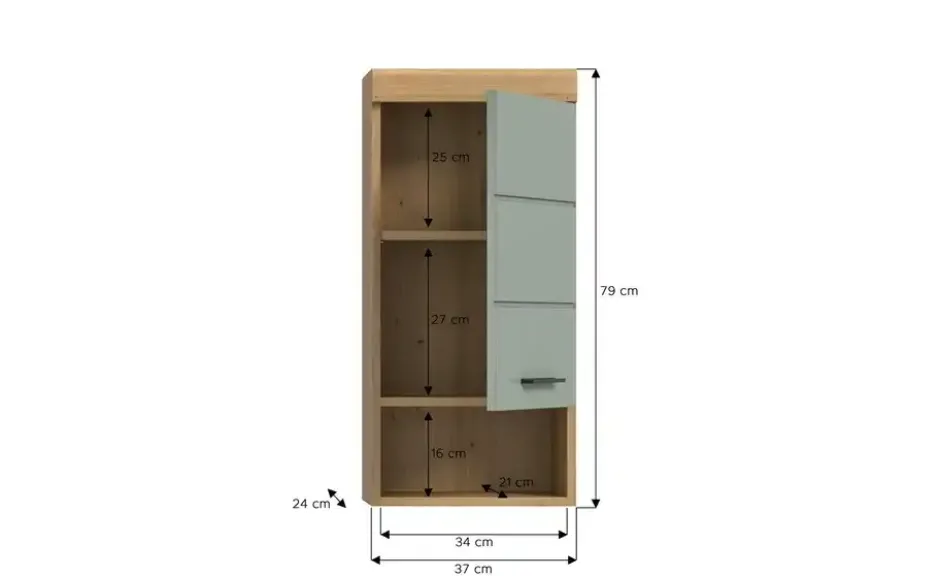 Hängeschrank SCHLOONSEE, Breite 37cm, 1 Tür, 1 offenes Fächer, 1 Einlegeboden, MDF-Front in verschiedenen Farben erhältlich, Badmöbel, Badschrank, Schrank, Bad Schloonsee