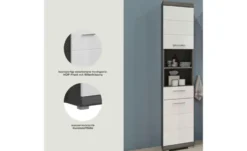 Hochschrank SCHLOONSEE, Breite 37cm, 2 Tür, 1 Schubkasten, 2 offene Fächer, MDF-Front in verschiedenen Farben erhältlich, Badmöbel, Badschrank, Schrank, Bad Schloonsee