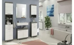 Hochschrank SCHLOONSEE, Breite 37cm, 2 Tür, 1 Schubkasten, 2 offene Fächer, MDF-Front in verschiedenen Farben erhältlich, Badmöbel, Badschrank, Schrank, Bad Schloonsee