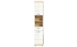 Hochschrank SCHLOONSEE, Breite 37cm, 2 Tür, 1 Schubkasten, 2 offene Fächer, MDF-Front in verschiedenen Farben erhältlich, Badmöbel, Badschrank, Schrank, Bad Schloonsee