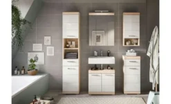 Hochschrank SCHLOONSEE, Breite 37cm, 2 Tür, 1 Schubkasten, 2 offene Fächer, MDF-Front in verschiedenen Farben erhältlich, Badmöbel, Badschrank, Schrank, Bad Schloonsee