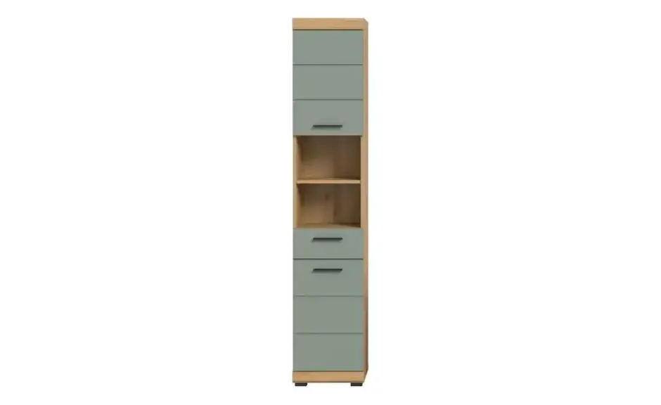 Hochschrank SCHLOONSEE, Breite 37cm, 2 Tür, 1 Schubkasten, 2 offene Fächer, MDF-Front in verschiedenen Farben erhältlich, Badmöbel, Badschrank, Schrank, Bad Schloonsee