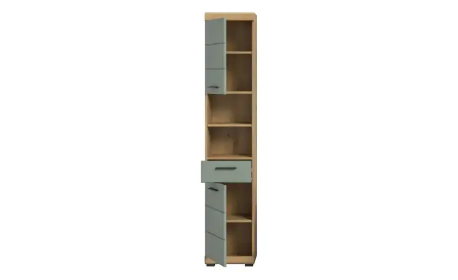 Hochschrank SCHLOONSEE, Breite 37cm, 2 Tür, 1 Schubkasten, 2 offene Fächer, MDF-Front in verschiedenen Farben erhältlich, Badmöbel, Badschrank, Schrank, Bad Schloonsee