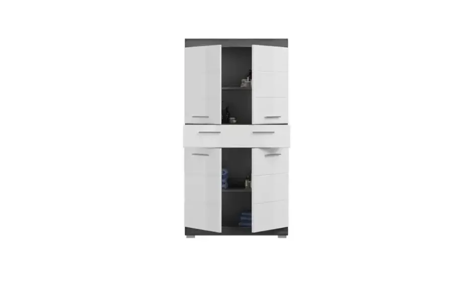 Midischrank SCHLOONSEE, Breite 74cm, 4 Türen, 1 Schubkasten, 4 Fächer, MDF-Front in verschiedenen Farben erhältlich, Badmöbel, Badschrank, Schrank, Bad Schloonsee
