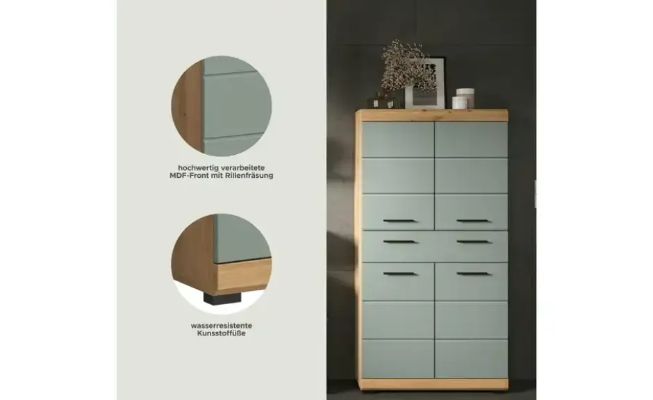 Midischrank SCHLOONSEE, Breite 74cm, 4 Türen, 1 Schubkasten, 4 Fächer, MDF-Front in verschiedenen Farben erhältlich, Badmöbel, Badschrank, Schrank, Bad Schloonsee