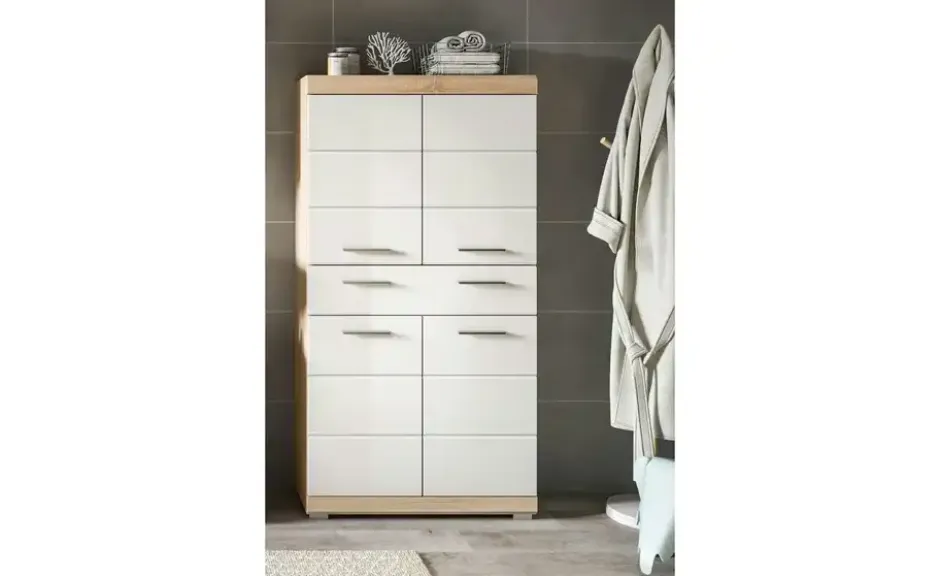 Midischrank SCHLOONSEE, Breite 74cm, 4 Türen, 1 Schubkasten, 4 Fächer, MDF-Front in verschiedenen Farben erhältlich, Badmöbel, Badschrank, Schrank, Bad Schloonsee