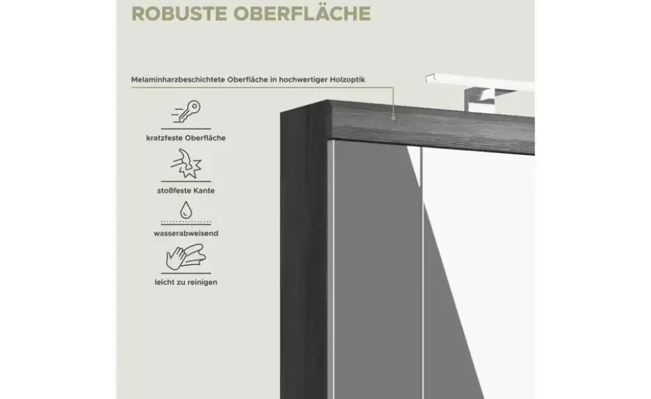 Spiegelschrank SCHLOONSEE, Breite 60cm, inkl. Beleuchtung, 3 Spiegeltüren, 9 Fächer in verschiedenen Farben erhältlich, Badmöbel, Spiegel, Badschrank, Bad Schloonsee