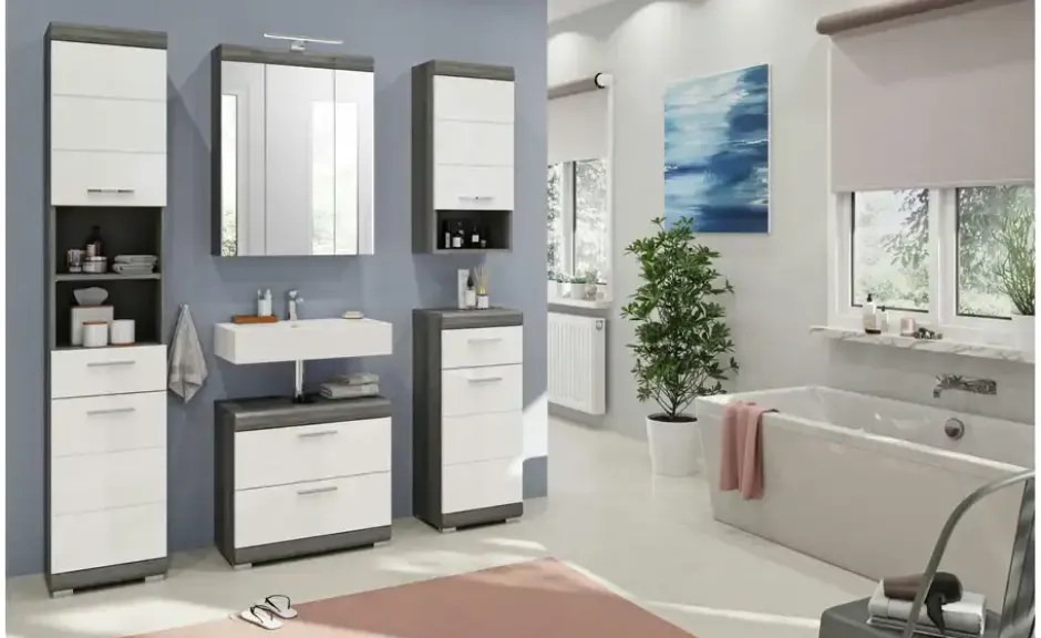 Spiegelschrank SCHLOONSEE, Breite 60cm, inkl. Beleuchtung, 3 Spiegeltüren, 9 Fächer in verschiedenen Farben erhältlich, Badmöbel, Spiegel, Badschrank, Bad Schloonsee