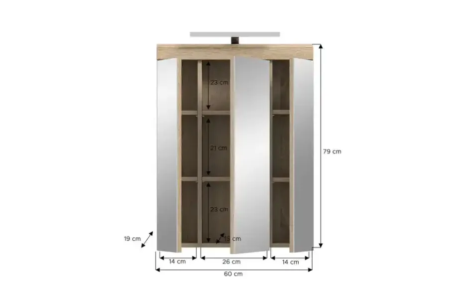 Spiegelschrank SCHLOONSEE, Breite 60cm, inkl. Beleuchtung, 3 Spiegeltüren, 9 Fächer in verschiedenen Farben erhältlich, Badmöbel, Spiegel, Badschrank, Bad Schloonsee