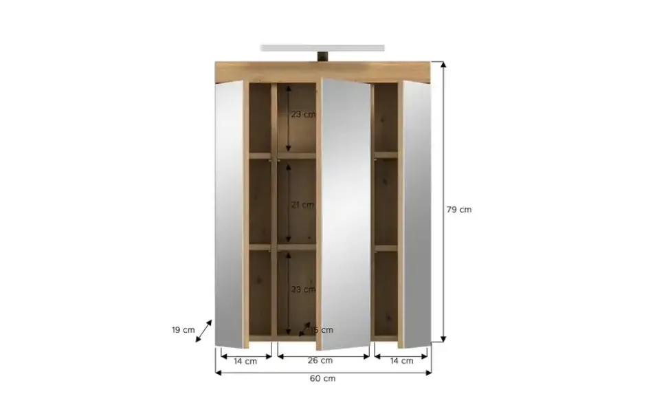 Spiegelschrank SCHLOONSEE, Breite 60cm, inkl. Beleuchtung, 3 Spiegeltüren, 9 Fächer in verschiedenen Farben erhältlich, Badmöbel, Spiegel, Badschrank, Bad Schloonsee