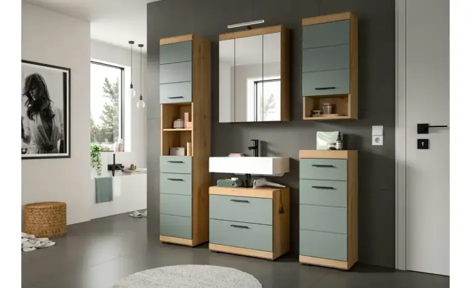 Spiegelschrank SCHLOONSEE, Breite 60cm, inkl. Beleuchtung, 3 Spiegeltüren, 9 Fächer in verschiedenen Farben erhältlich, Badmöbel, Spiegel, Badschrank, Bad Schloonsee