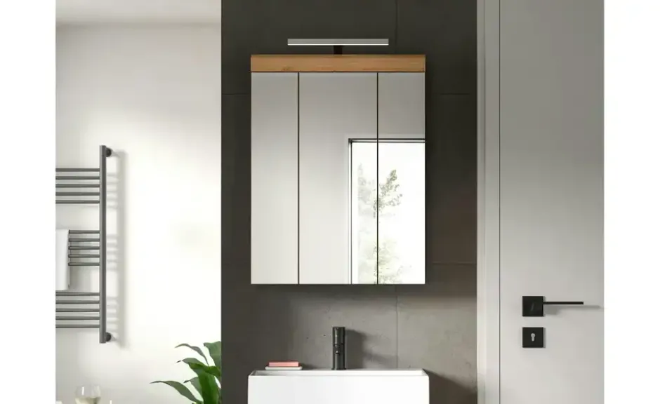 Spiegelschrank SCHLOONSEE, Breite 60cm, inkl. Beleuchtung, 3 Spiegeltüren, 9 Fächer in verschiedenen Farben erhältlich, Badmöbel, Spiegel, Badschrank, Bad Schloonsee