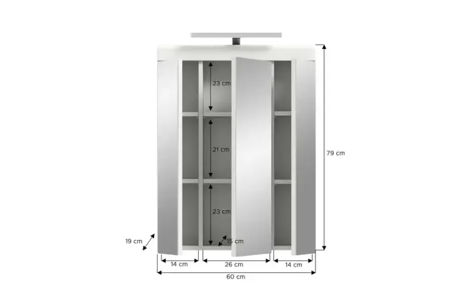 Spiegelschrank SCHLOONSEE, Breite 60cm, inkl. Beleuchtung, 3 Spiegeltüren, 9 Fächer in verschiedenen Farben erhältlich, Badmöbel, Spiegel, Badschrank, Bad Schloonsee