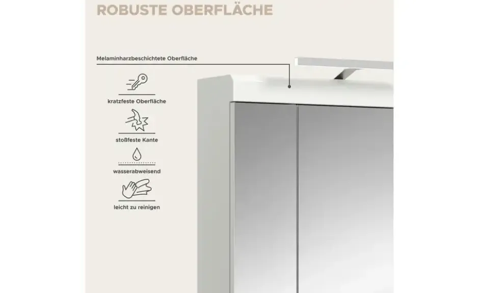 Spiegelschrank SCHLOONSEE, Breite 60cm, inkl. Beleuchtung, 3 Spiegeltüren, 9 Fächer in verschiedenen Farben erhältlich, Badmöbel, Spiegel, Badschrank, Bad Schloonsee