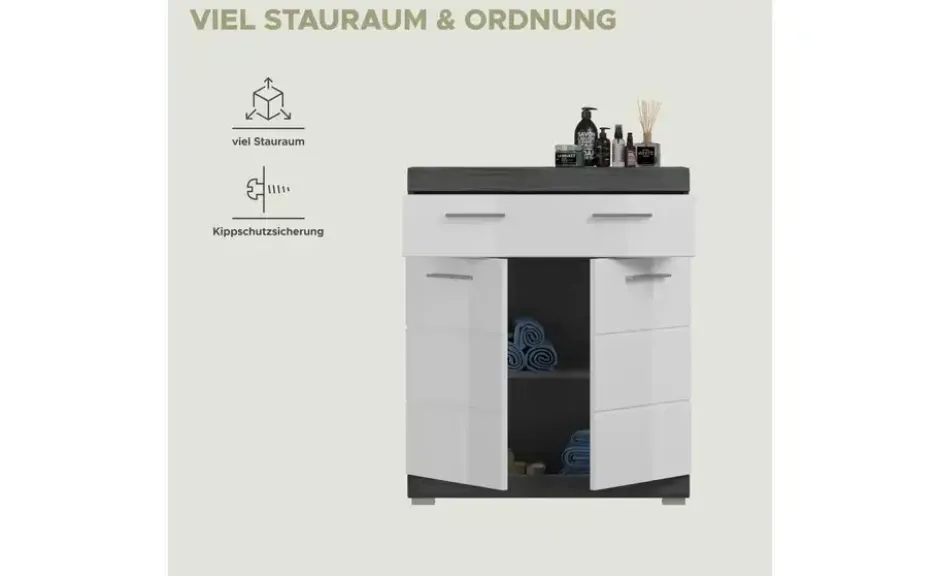 Unterschrank SCHLOONSEE, Breite 74cm, 2 Tür, 1 Schubkasten, 2 Fächer, MDF-Front in verschiedenen Farben erhältlich, Badmöbel, Badschrank, Kommode, Bad Schloonsee