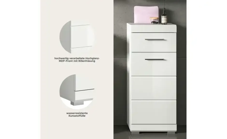 Unterschrank SCHLOONSEE, Breite 37cm, 1 Tür, 1 Schubkasten, 2 Fächer, MDF-Front in verschiedenen Farben erhältlich, Badmöbel, Badschrank, Kommode, Bad Schloonsee