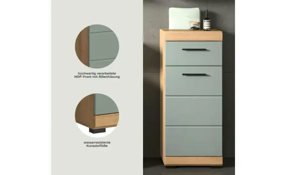 Unterschrank SCHLOONSEE, Breite 37cm, 1 Tür, 1 Schubkasten, 2 Fächer, MDF-Front in verschiedenen Farben erhältlich, Badmöbel, Badschrank, Kommode, Bad Schloonsee