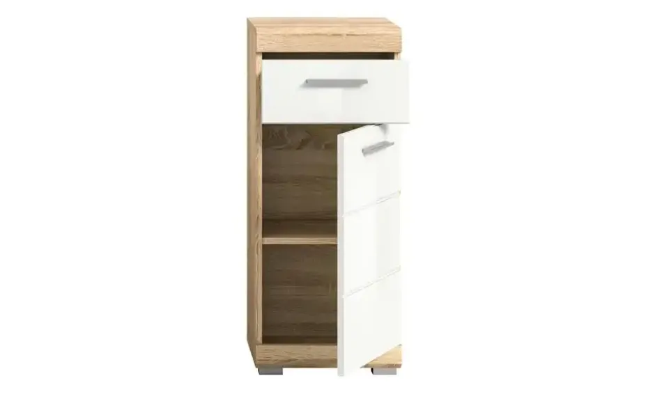 Unterschrank SCHLOONSEE, Breite 37cm, 1 Tür, 1 Schubkasten, 2 Fächer, MDF-Front in verschiedenen Farben erhältlich, Badmöbel, Badschrank, Kommode, Bad Schloonsee