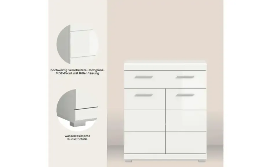 Unterschrank SCHLOONSEE, Breite 74cm, 2 Tür, 1 Schubkasten, 2 Fächer, MDF-Front in verschiedenen Farben erhältlich, Badmöbel, Badschrank, Kommode, Bad Schloonsee