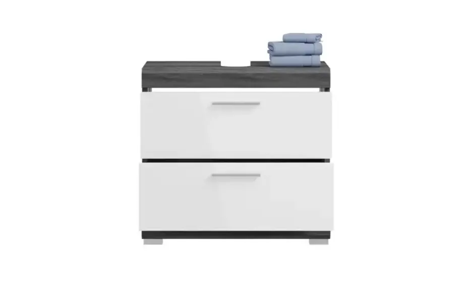 Waschbeckenunterschrank SCHLOONSEE, Breite 60cm, 2 Schubkästen, mit Siphonausschnitt, MDF-Front in verschiedenen Farben erhältlich, Badmöbel, Badschrank, Kommode, Bad Schloonsee