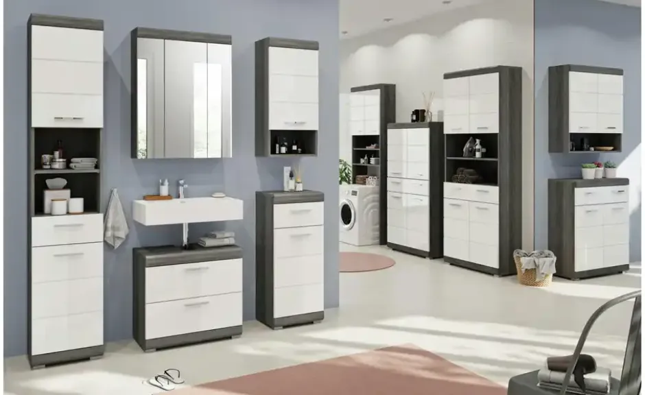 Waschbeckenunterschrank SCHLOONSEE, Breite 60cm, 2 Schubkästen, mit Siphonausschnitt, MDF-Front in verschiedenen Farben erhältlich, Badmöbel, Badschrank, Kommode, Bad Schloonsee