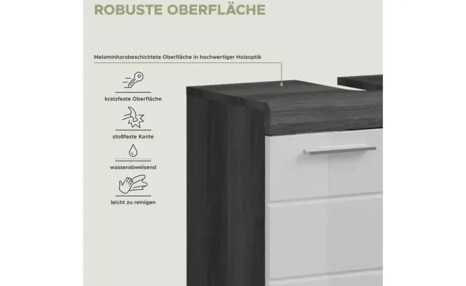 Waschbeckenunterschrank SCHLOONSEE, Breite 60cm, 2 Schubkästen, mit Siphonausschnitt, MDF-Front in verschiedenen Farben erhältlich, Badmöbel, Badschrank, Kommode, Bad Schloonsee