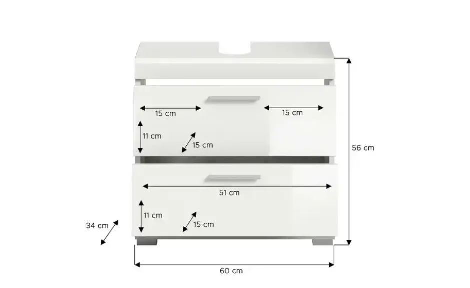 Waschbeckenunterschrank SCHLOONSEE, Breite 60cm, 2 Schubkästen, mit Siphonausschnitt, MDF-Front in verschiedenen Farben erhältlich, Badmöbel, Badschrank, Kommode, Bad Schloonsee