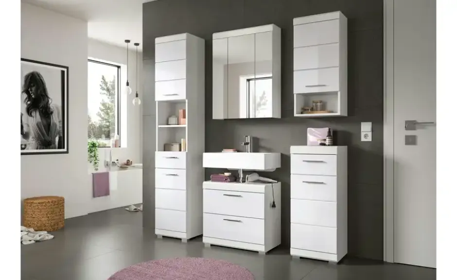 Waschbeckenunterschrank SCHLOONSEE, Breite 60cm, 2 Schubkästen, mit Siphonausschnitt, MDF-Front in verschiedenen Farben erhältlich, Badmöbel, Badschrank, Kommode, Bad Schloonsee