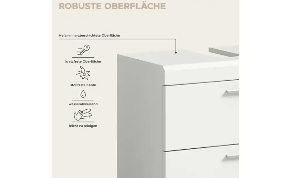 Waschbeckenunterschrank SCHLOONSEE, Breite 60cm, 2 Schubkästen, mit Siphonausschnitt, MDF-Front in verschiedenen Farben erhältlich, Badmöbel, Badschrank, Kommode, Bad Schloonsee