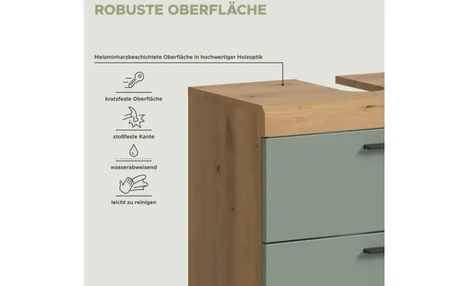 Waschbeckenunterschrank SCHLOONSEE, Breite 60cm, 2 Schubkästen, mit Siphonausschnitt, MDF-Front in verschiedenen Farben erhältlich, Badmöbel, Badschrank, Kommode, Bad Schloonsee