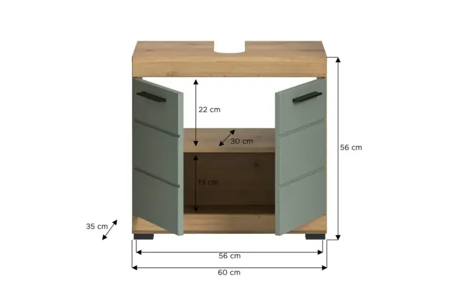 Waschbeckenunterschrank SCHLOONSEE, Breite 60cm, 2 Tür, 2 Fächer, mit Siphonausschnitt, MDF-Front in verschiedenen Farben erhältlich, Badmöbel, Badschrank, Kommode, Bad Schloonsee