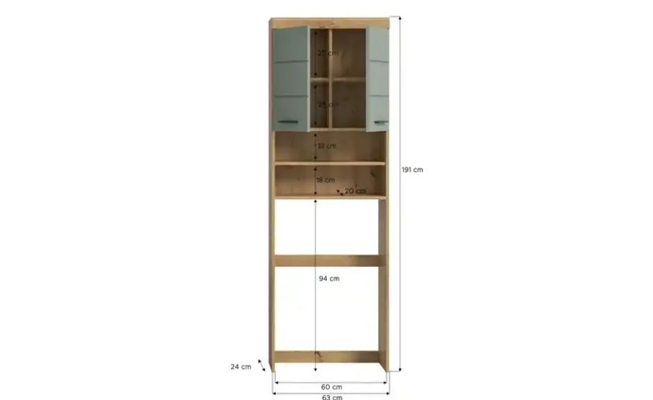 Waschmaschinenumbauschrank SCHLOONSEE, Breite 63cm, für Waschmaschine & Trockner, 2 Türen, MDF-Front in verschiedenen Farben, Überbauschrank, Umbauschrank, Badschrank Schloonsee